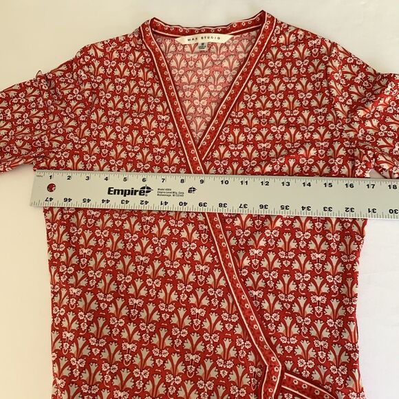 Max Studio Dress Women M Red Floral True Wrap Midi Feminine Garden Party Boho - Picture 7 of 10